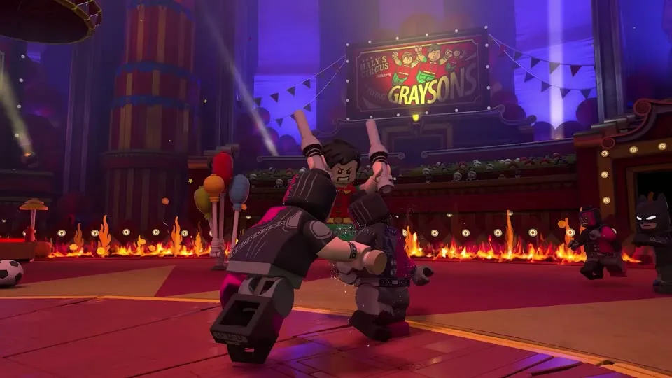 Robin (Dick Grayson) at Haly's Circus in Chapter 3 of LEGO Batman: Legacy of the Dark Knight